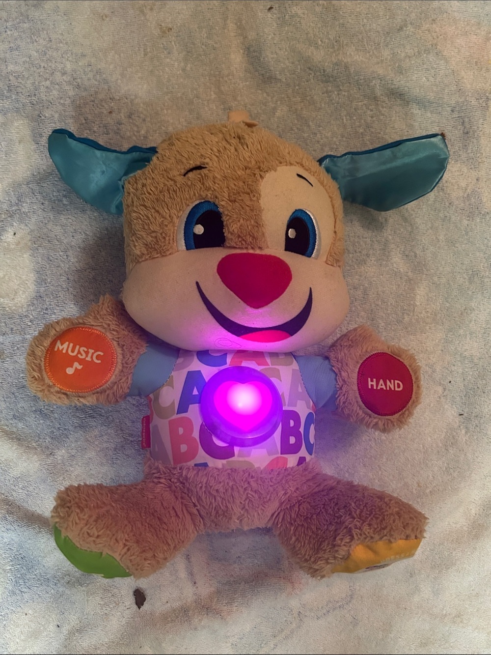 Fisher-Price Brown Plush Light-Up Puppy with Blue Ears and Pink Nose